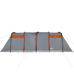 Tente de camping tunnel 10 personnes gris et orange imperméable