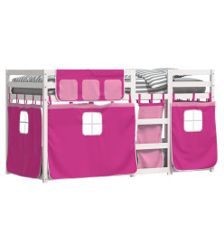 Lit superposé avec rideaux rose 80x200 cm bois pin massif