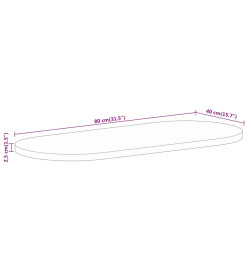 Dessus de table 80x40x2,5 cm ovale bois massif de manguier