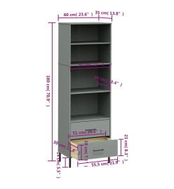 Bibliothèque à 2 tiroirs Gris 60x35x180 cm Bois massif OSLO