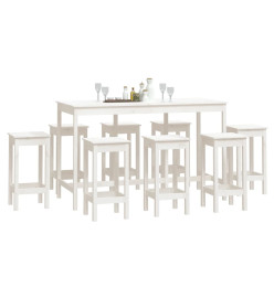 Ensemble de bar 9 pcs Blanc Bois de pin massif