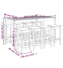Ensemble de bar de jardin 9 pcs blanc bois de pin massif