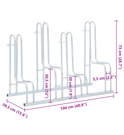 Support de vélo au sol autoportant pour 4 vélos acier galvanisé