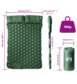 Matelas de camping autogonflant avec oreillers 2 personnes vert