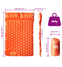 Matelas de camping autogonflant et oreillers 2 personnes orange