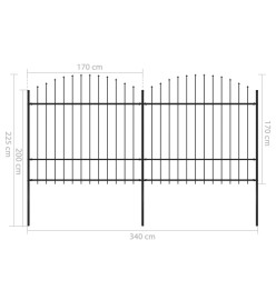 Clôture de jardin à dessus en lance Acier (1,5-1,75)x3,4 m Noir