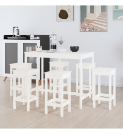 Ensemble de bar 7 pcs Blanc Bois de pin massif