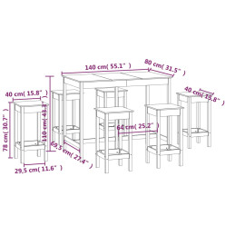 Ensemble de bar 7 pcs Blanc Bois de pin massif