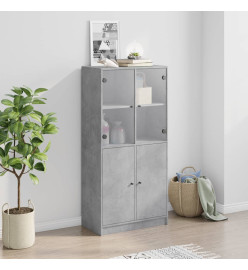 Buffet haut avec portes gris béton 68x37x142 cm bois ingénierie