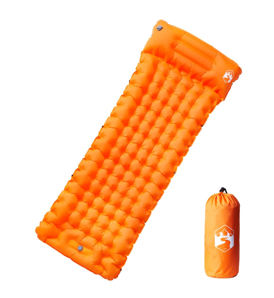 Matelas de camping autogonflant avec oreiller intégré orange