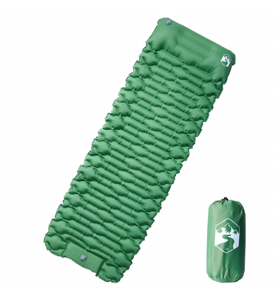 Matelas de camping autogonflant avec oreiller intégré vert