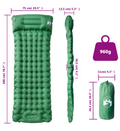 Matelas de camping autogonflant avec oreiller intégré vert