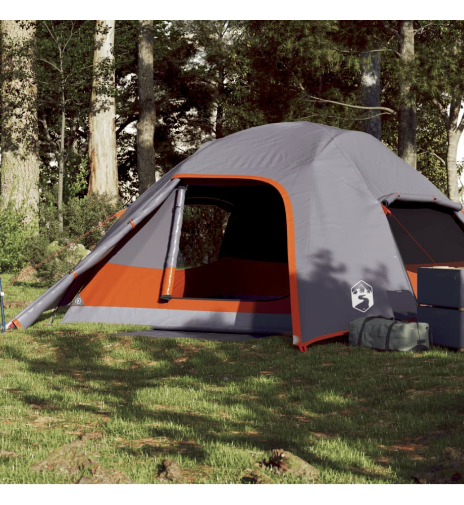 Tente de camping à dôme 4 personnes gris et orange imperméable