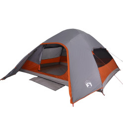 Tente de camping à dôme 4 personnes gris et orange imperméable