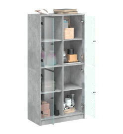 Buffet haut avec portes gris béton 68x37x142 cm bois ingénierie