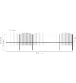 Clôture de jardin à dessus en lance Acier (1,5-1,75)x8,5 m Noir