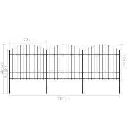 Clôture de jardin à dessus en lance Acier (1,5-1,75)x5,1 m Noir