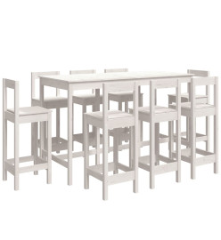 Ensemble de bar 9 pcs Blanc Bois de pin massif