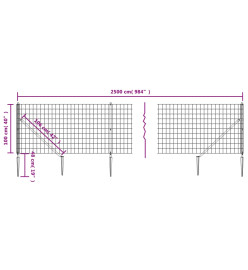 Clôture en treillis métallique et ancrage anthracite 1x25 m