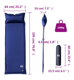 Matelas de camping autogonflant et oreiller intégré bleu marine