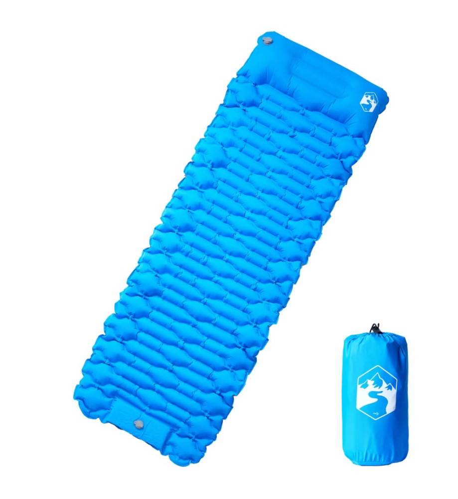 Matelas de camping autogonflant avec oreiller intégré bleu