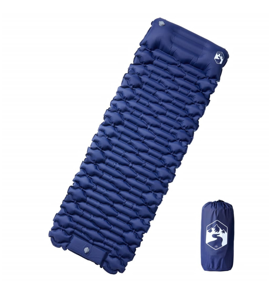 Matelas de camping autogonflant et oreiller intégré bleu marine