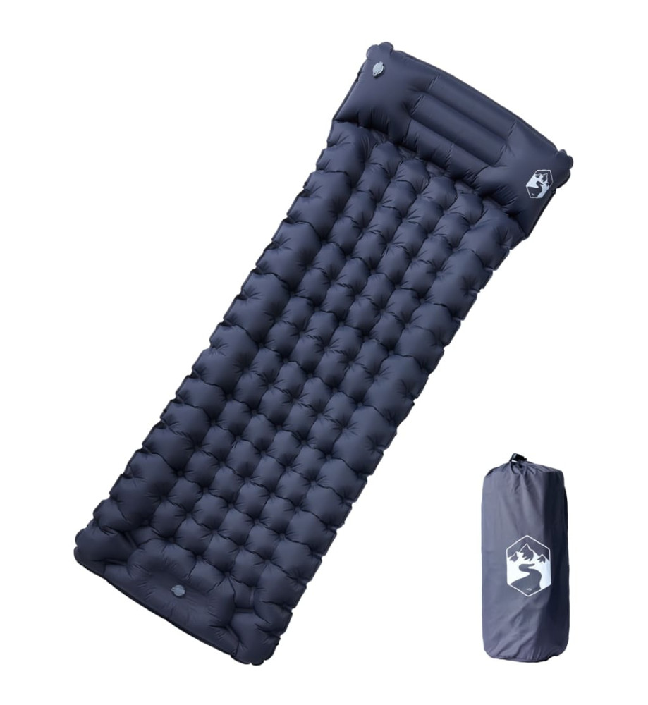 Matelas de camping autogonflant avec oreiller intégré gris