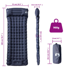 Matelas de camping autogonflant avec oreiller intégré gris