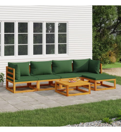 Salon de jardin 6 pcs avec coussins vert bois massif