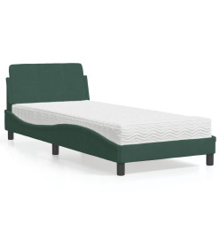 Lit avec matelas vert foncé 80x200 cm velours