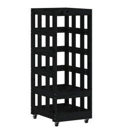 Porte-bûches avec roulettes noir 40x49x110 cm bois massif pin