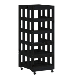 Porte-bûches avec roulettes noir 40x49x110 cm bois massif pin