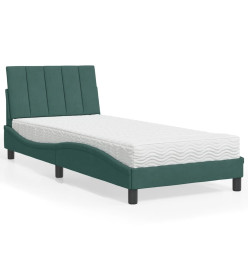 Lit avec matelas vert foncé 80x200 cm velours