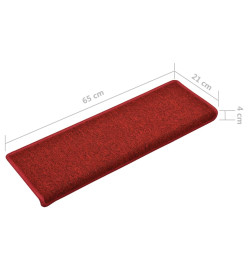 Tapis d'escalier 15 pcs 65x21x4 cm Rouge