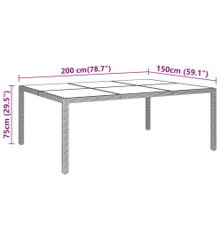 Table de jardin avec dessus en verre Marron 200x150x75 cm Rotin