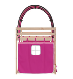 Lit superposé avec rideaux rose 90x190 cm bois pin massif