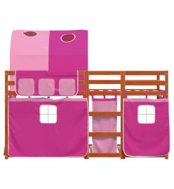 Lit superposé avec rideaux rose 90x190 cm bois pin massif