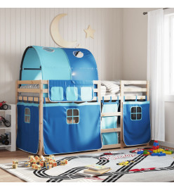 Lit superposé avec rideaux bleu 75x190 cm bois pin massif