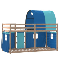 Lit superposé avec rideaux bleu 75x190 cm bois pin massif