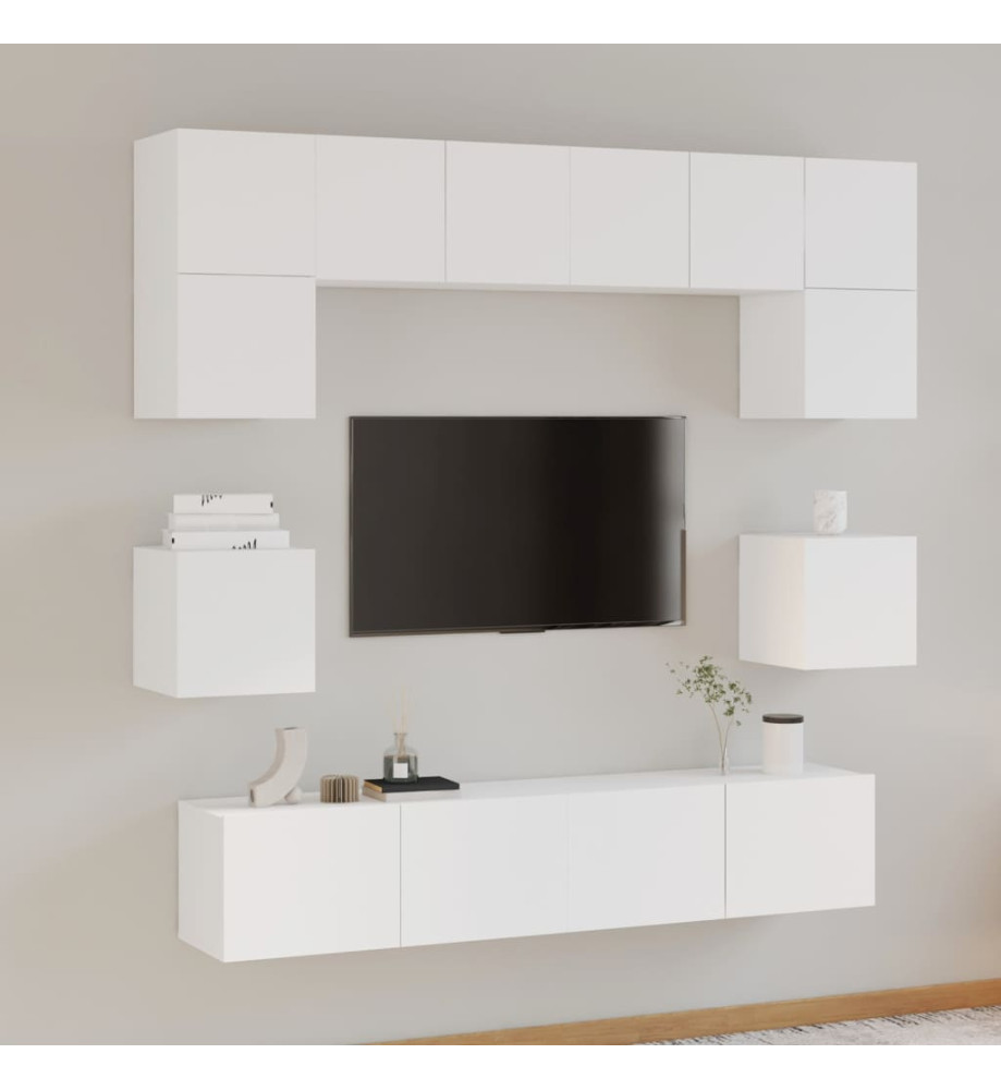 Ensemble de meubles TV 8 pcs Blanc Bois d'ingénierie