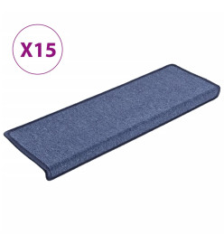 Tapis d'escalier 15 pcs 65x21x4 cm Bleu