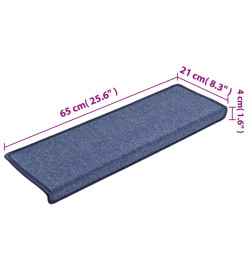 Tapis d'escalier 15 pcs 65x21x4 cm Bleu