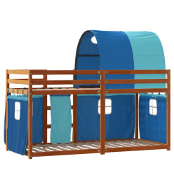 Lit superposé avec rideaux bleu 75x190 cm bois pin massif