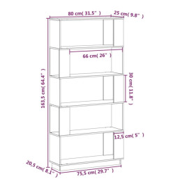 Bibliothèque/Séparateur de pièce Gris 80x25x163,5 cm Pin solide