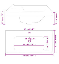 Évier salle de bain blanc 100x48x19,5cm rectangulaire céramique