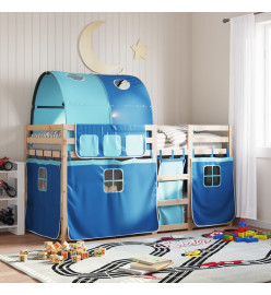 Lit superposé avec rideaux bleu 90x200 cm bois pin massif