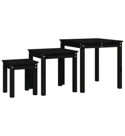 Tables gigognes 3 pcs Noir Bois de pin massif