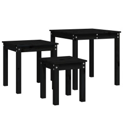 Tables gigognes 3 pcs Noir Bois de pin massif