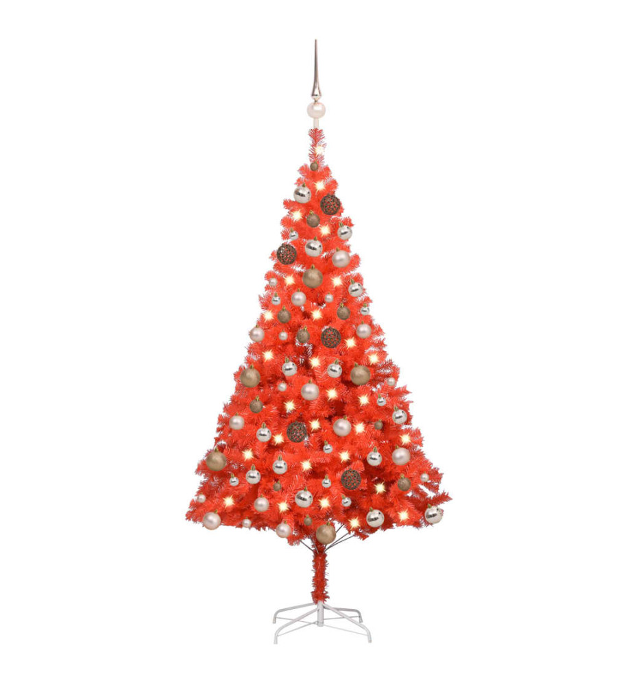 Arbre de Noël artificiel avec LED et boules Rouge 180 cm PVC