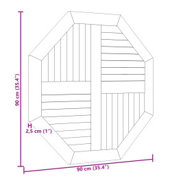 Dessus de table 90x90x2,5 cm octogonal bois de teck massif